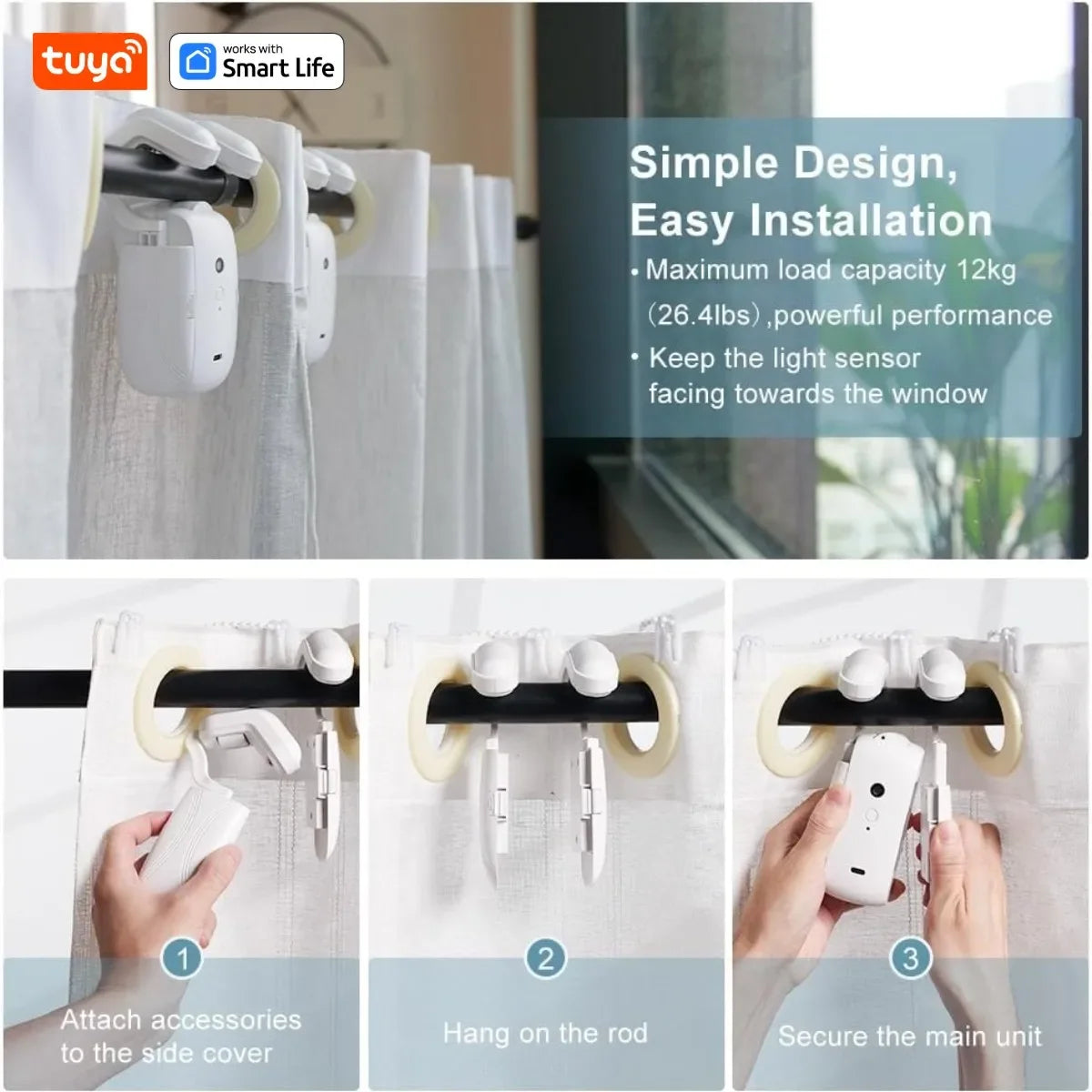 Tuya Smart Curtain Robot – Intelligent Automatic Curtain Opener with App, Remote & Voice Control (Alexa, Google Assistant & Siri) | For Roman Rod & Track