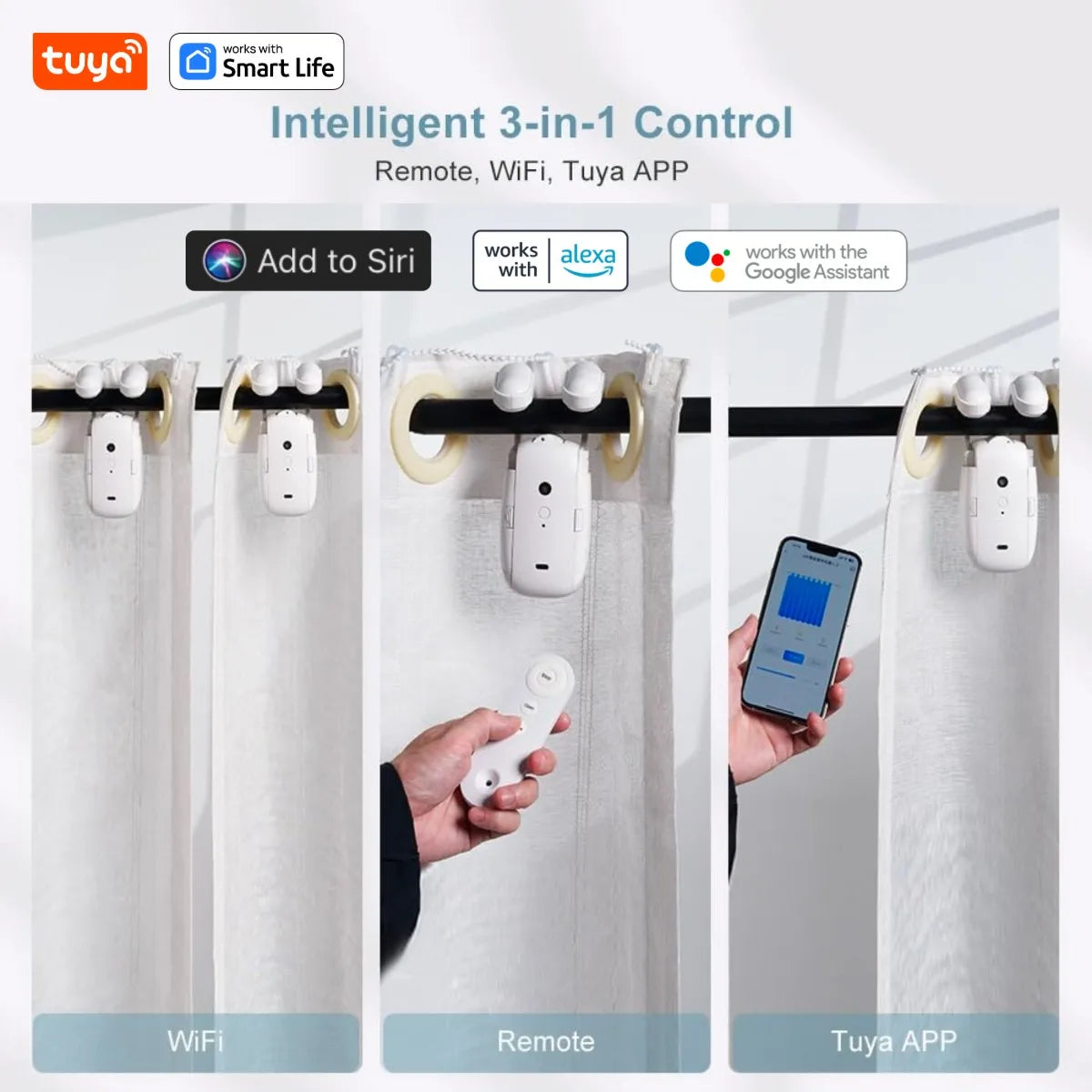Tuya Smart Curtain Robot – Intelligent Automatic Curtain Opener with App, Remote & Voice Control (Alexa, Google Assistant & Siri) | For Roman Rod & Track
